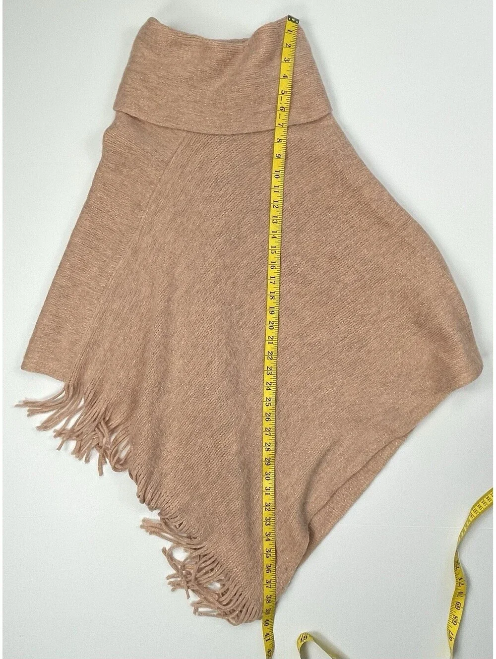 NWT Chico’s Cozy Stripe Cowl Neck Poncho Rose Pink Metallic Fringed One Size